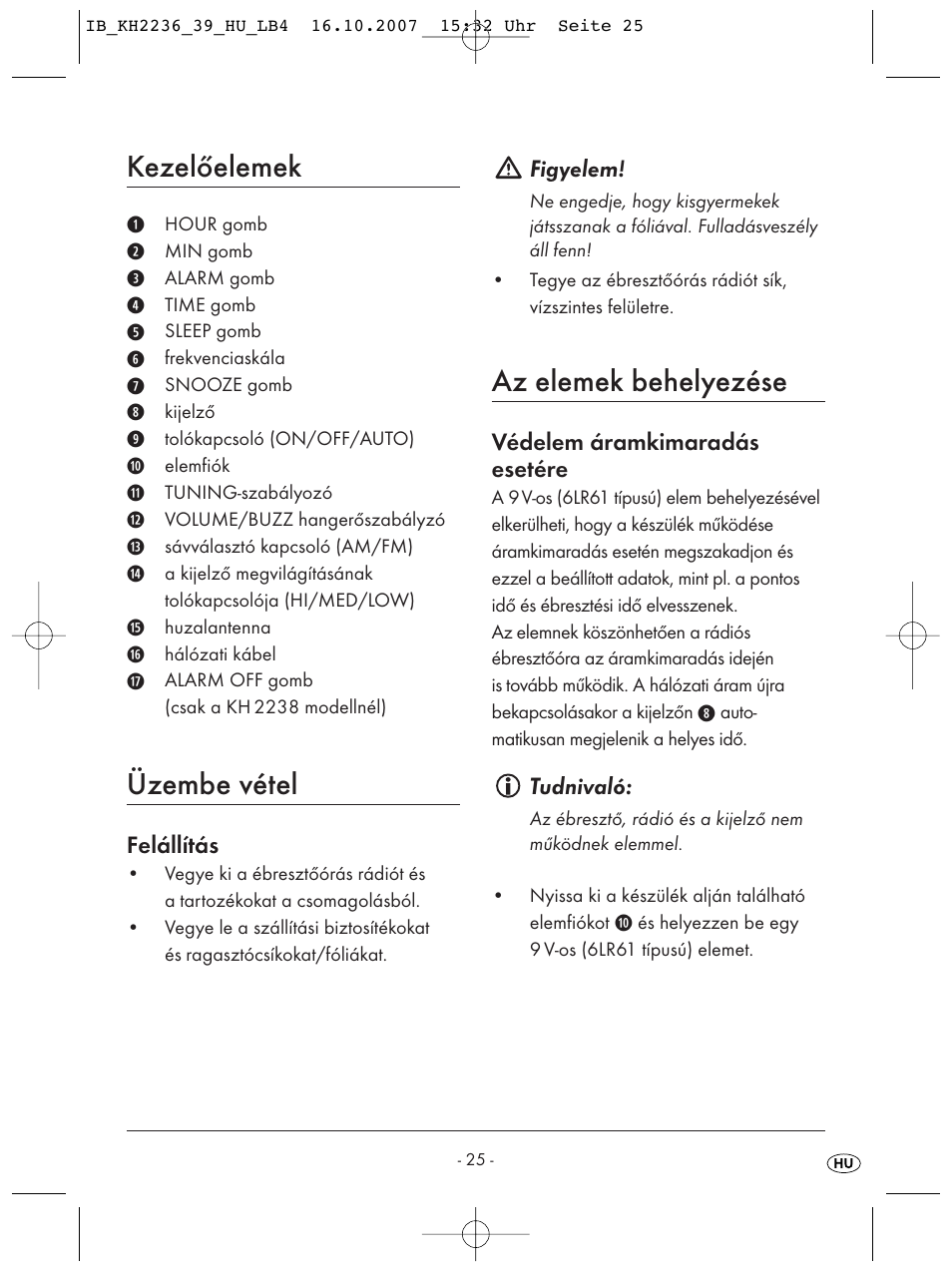 Kezelőelemek, Üzembe vétel, Az elemek behelyezése | Kompernass KH 2238 User Manual | Page 27 / 82