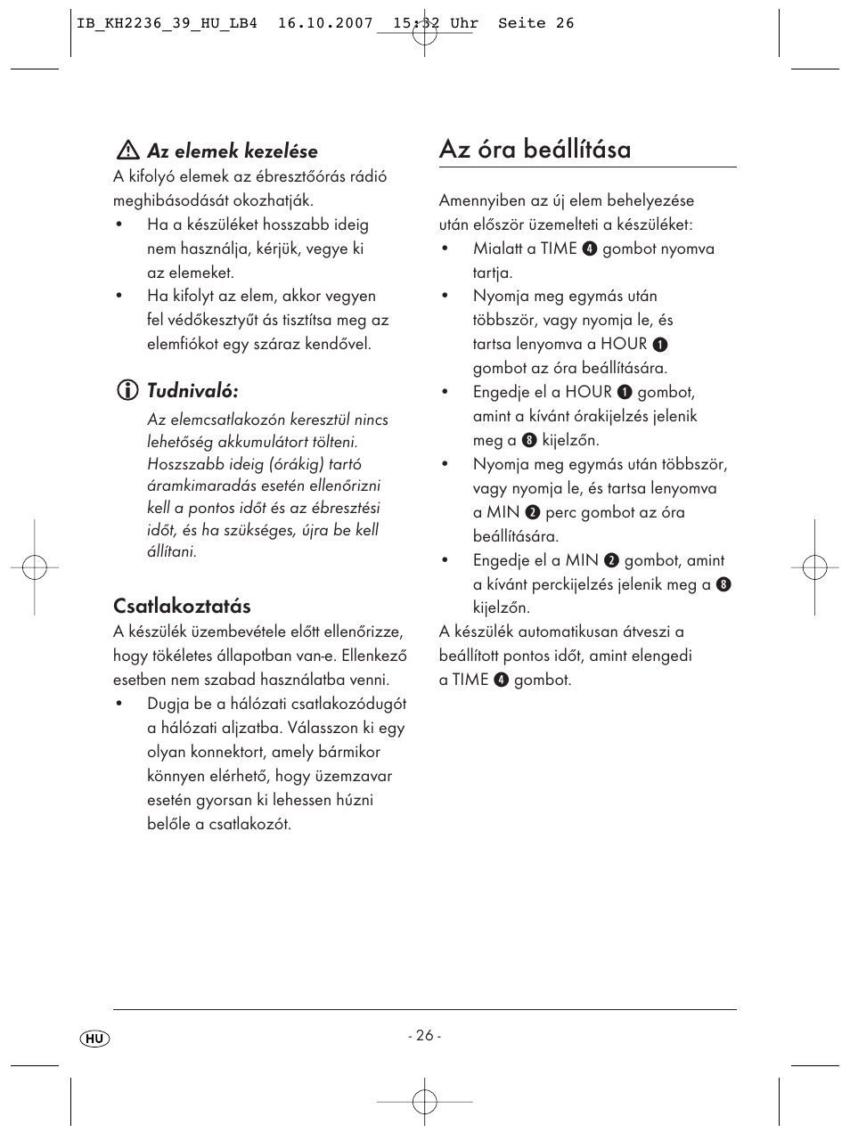 Az óra beállítása | Kompernass KH 2238 User Manual | Page 28 / 82