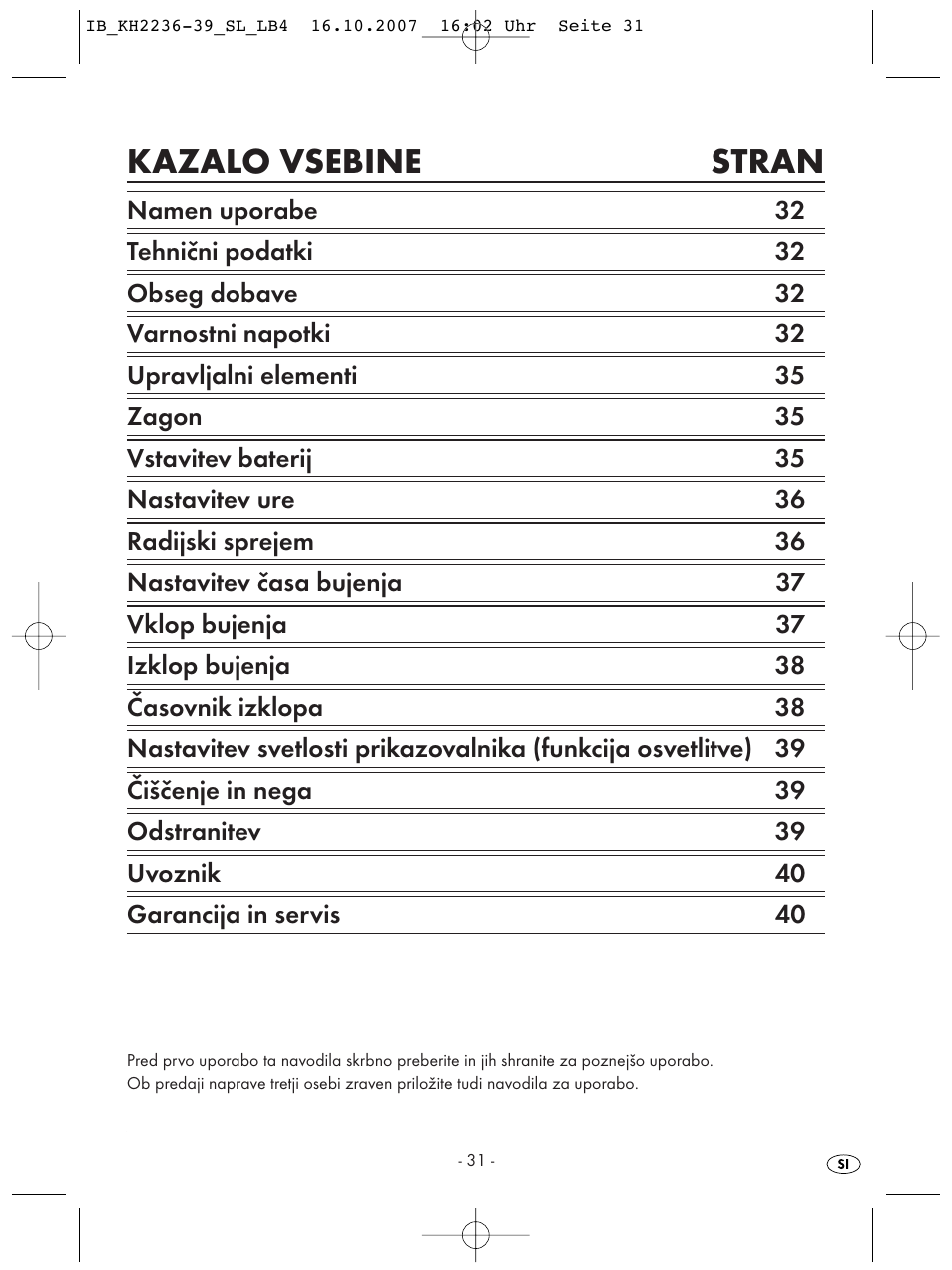 Kazalo vsebine stran | Kompernass KH 2238 User Manual | Page 33 / 82