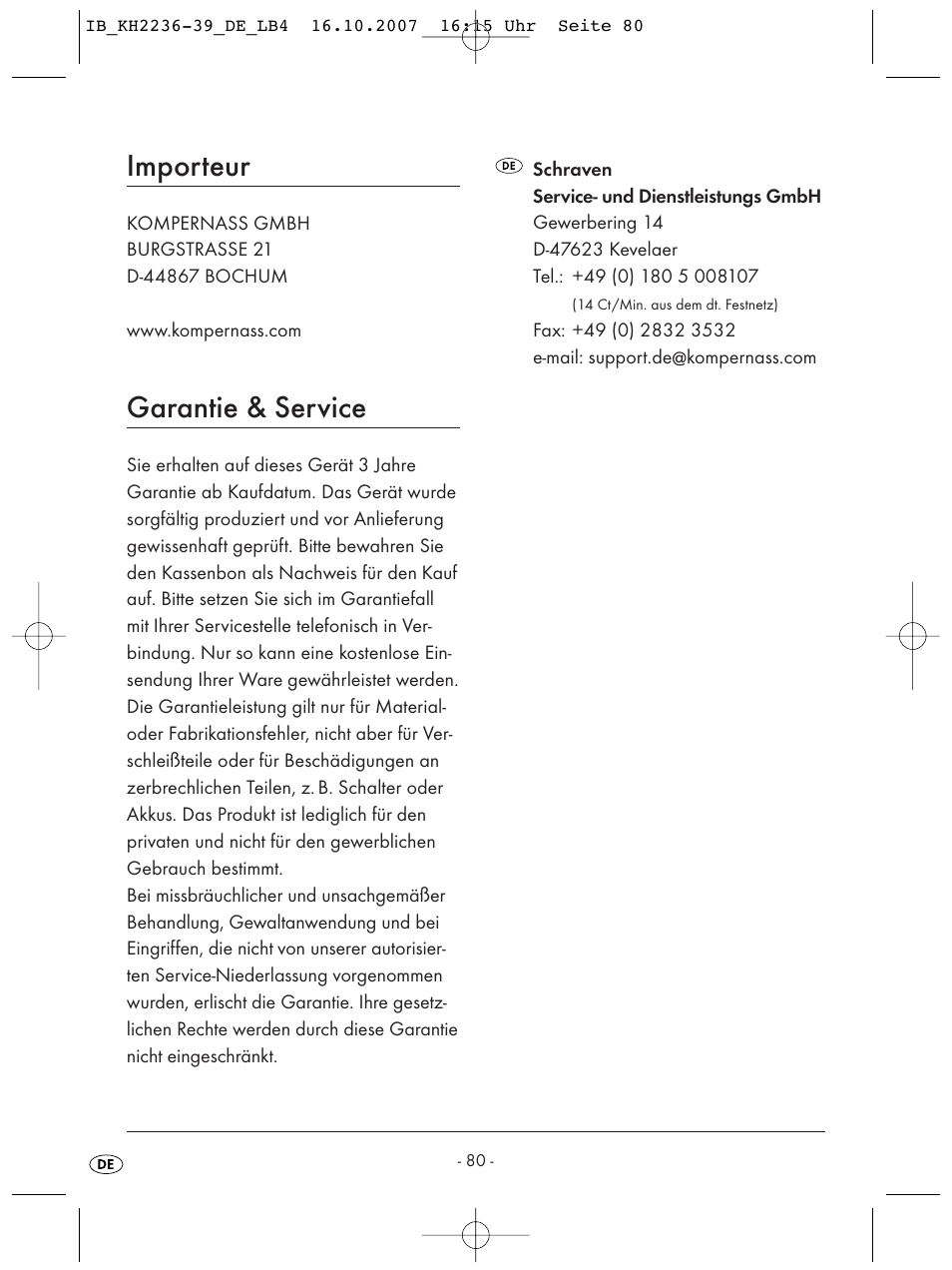 Importeur, Garantie & service | Kompernass KH 2238 User Manual | Page 82 / 82