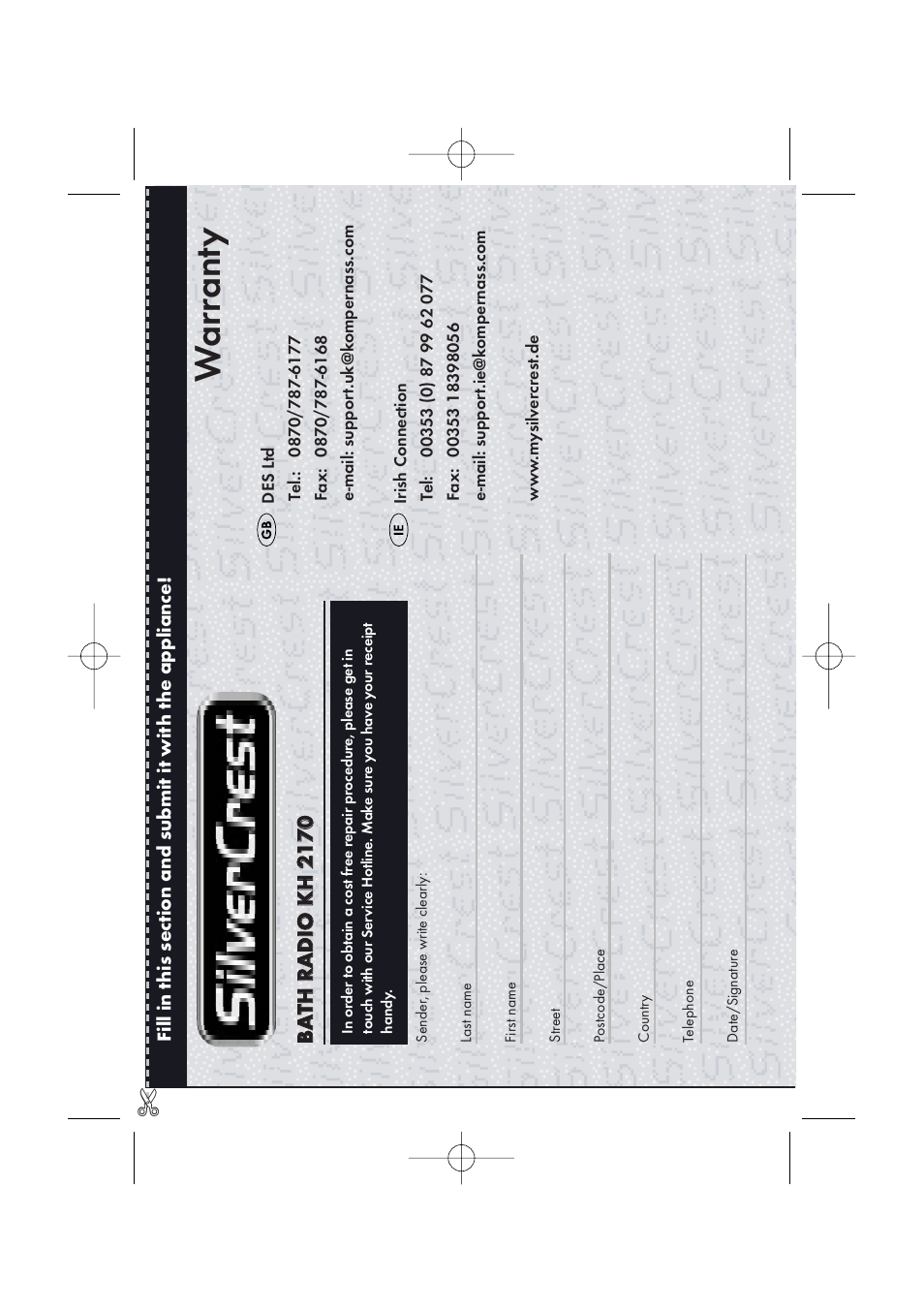 Wa rranty | Kompernass KH 2170 User Manual | Page 11 / 24