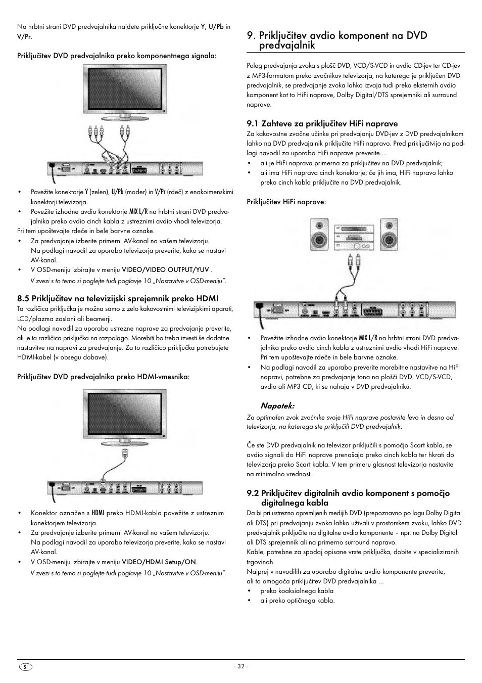 Priključitev avdio komponent na dvd predvajalnik | Kompernass SILVERCREST KH 6521 User Manual | Page 34 / 54