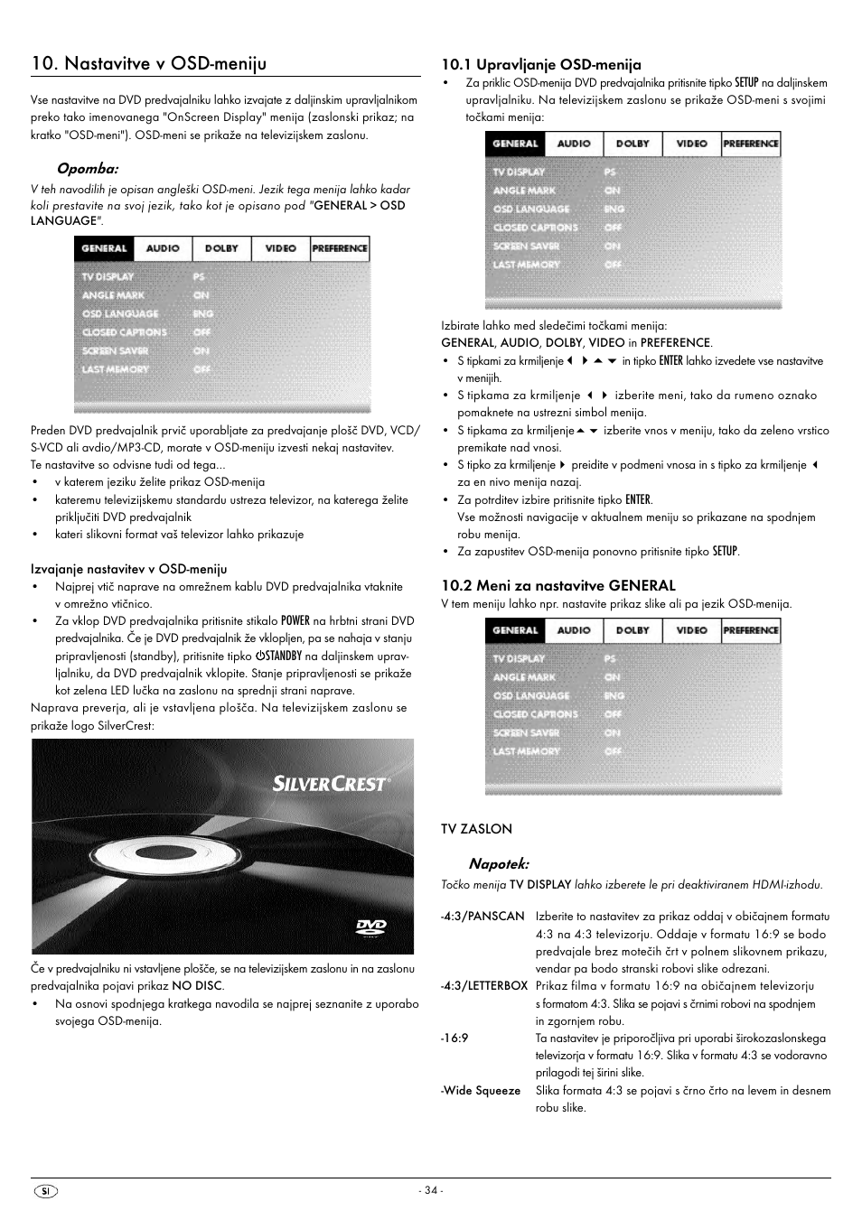 Nastavitve v osd-meniju | Kompernass SILVERCREST KH 6521 User Manual | Page 36 / 54