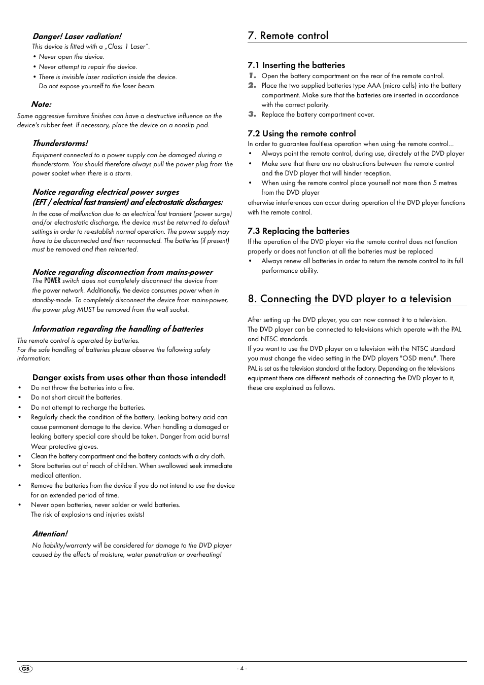 Remote control, Connecting the dvd player to a television | Kompernass SILVERCREST KH 6521 User Manual | Page 6 / 54