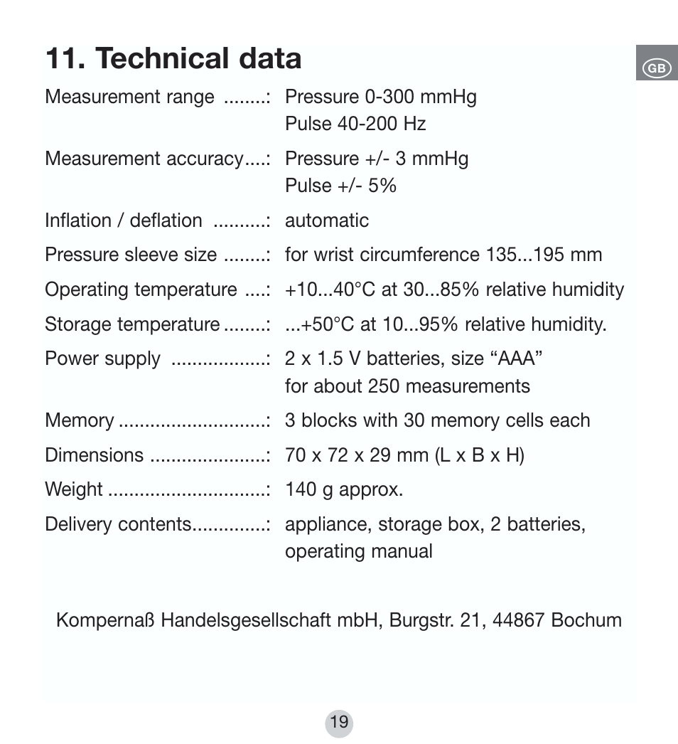 Technical data | Kompernass BALANCE KH 8090 User Manual | Page 19 / 20