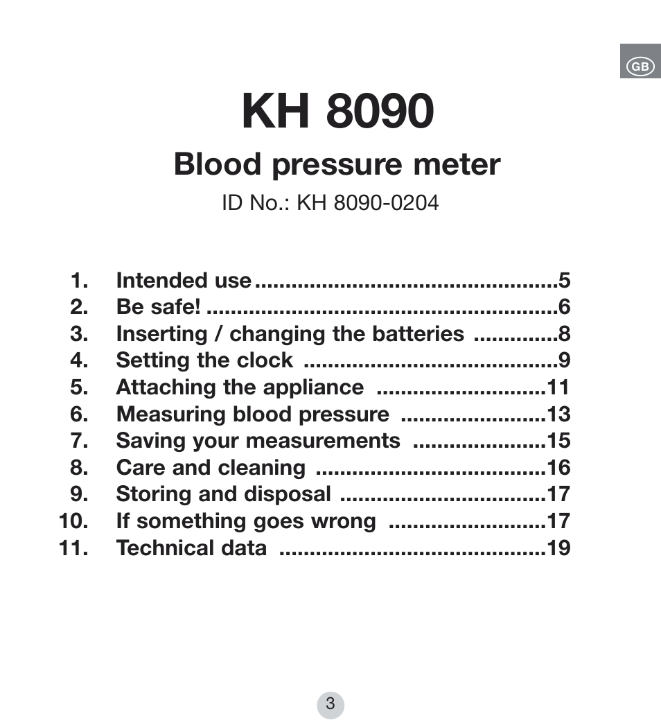 Kh 8090, Blood pressure meter | Kompernass BALANCE KH 8090 User Manual | Page 3 / 20