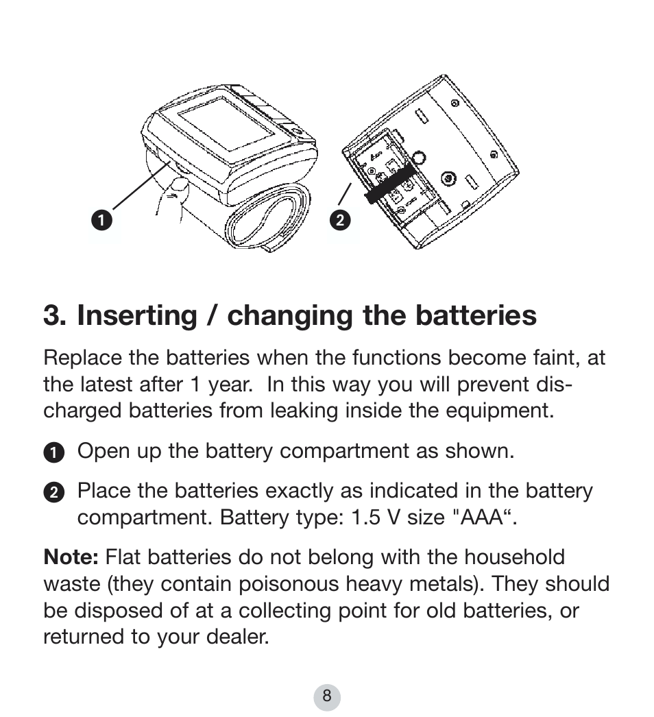Inserting / changing the batteries | Kompernass BALANCE KH 8090 User Manual | Page 8 / 20