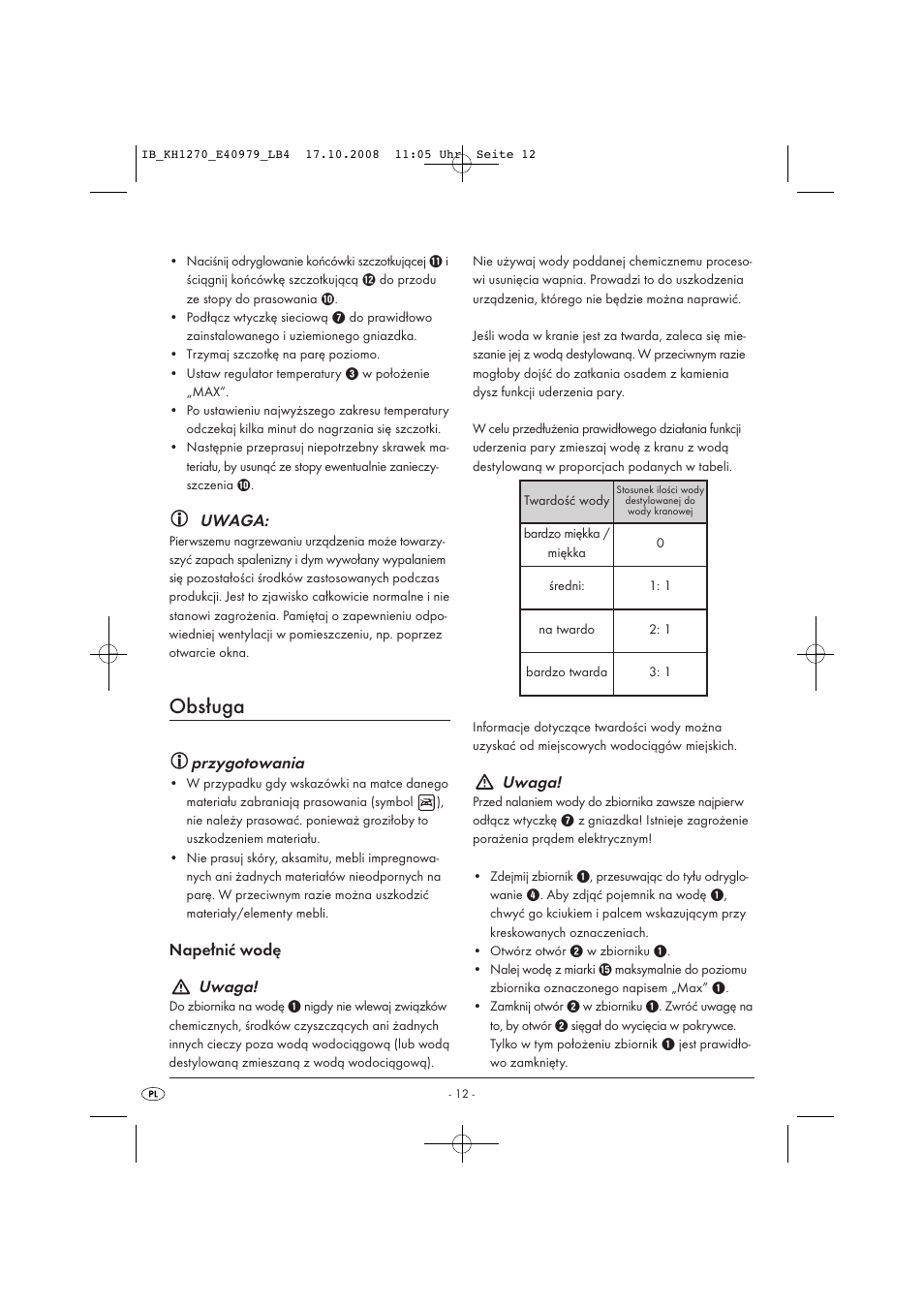 Obsługa, Uwaga, Przygotowania | Kompernass STEAM BRUSH KH1270-06/08-V6 User Manual | Page 14 / 66