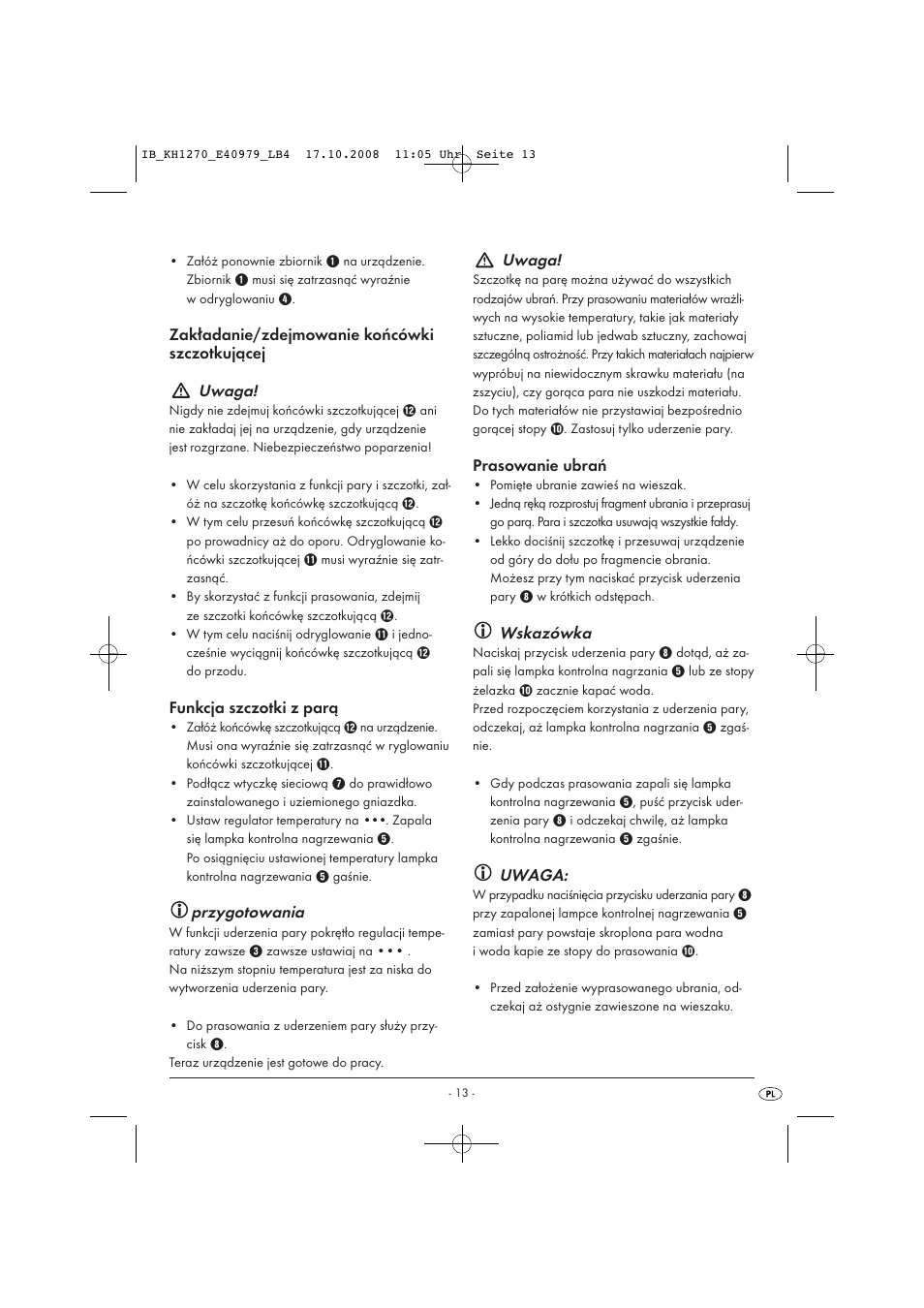 Kompernass STEAM BRUSH KH1270-06/08-V6 User Manual | Page 15 / 66