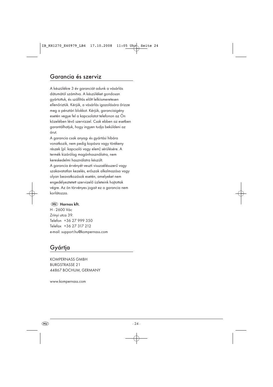 Garancia és szerviz, Gyártja | Kompernass STEAM BRUSH KH1270-06/08-V6 User Manual | Page 26 / 66