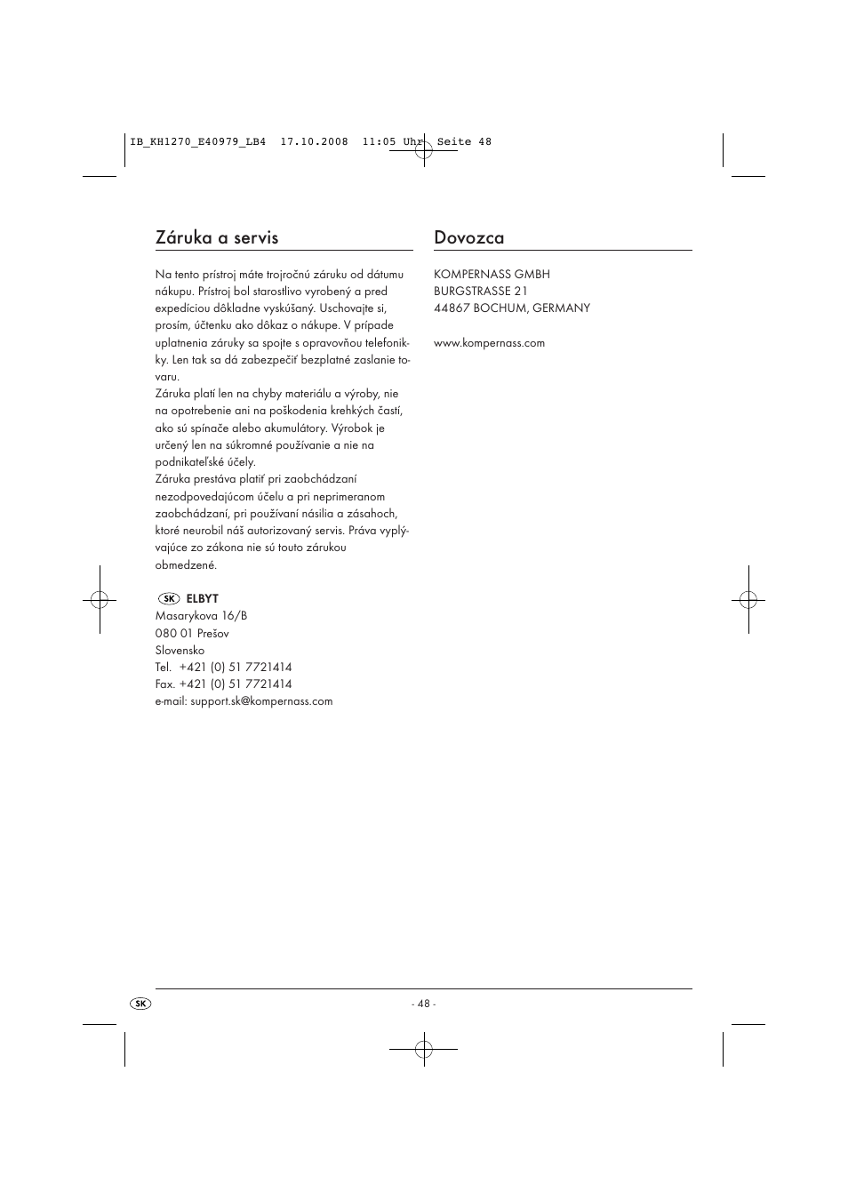 Záruka a servis, Dovozca | Kompernass STEAM BRUSH KH1270-06/08-V6 User Manual | Page 50 / 66