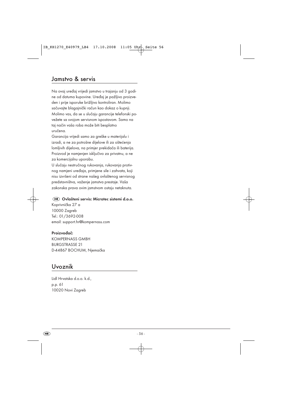 Jamstvo & servis, Uvoznik | Kompernass STEAM BRUSH KH1270-06/08-V6 User Manual | Page 58 / 66