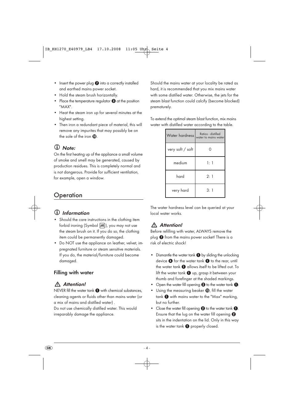 Operation, Information, Attention | Kompernass STEAM BRUSH KH1270-06/08-V6 User Manual | Page 6 / 66