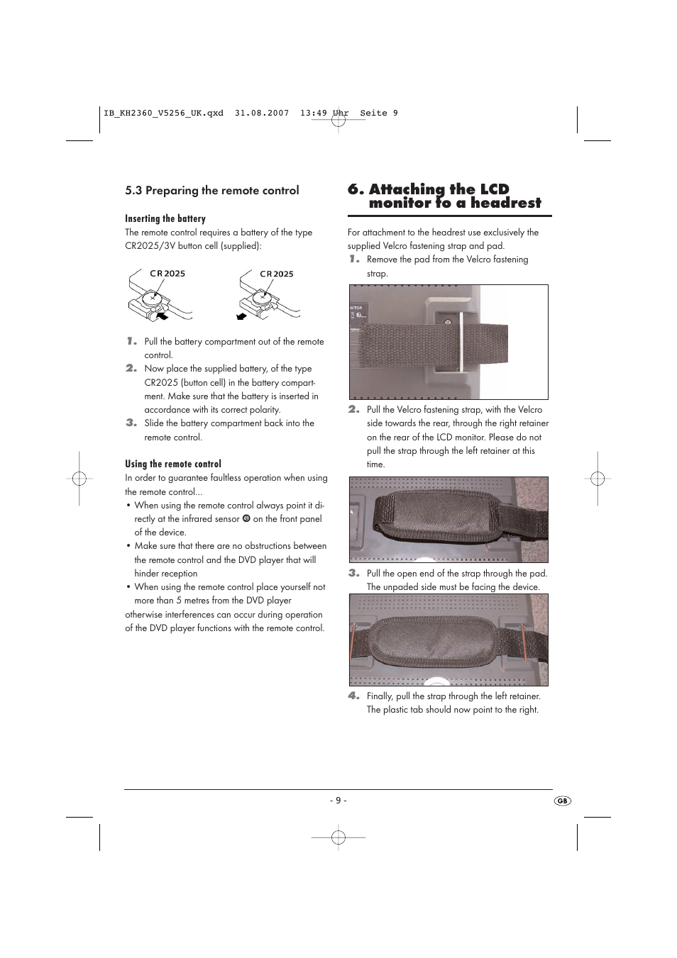 Attaching the lcd monitor to a headrest | Kompernass KH 2360 User Manual | Page 11 / 42