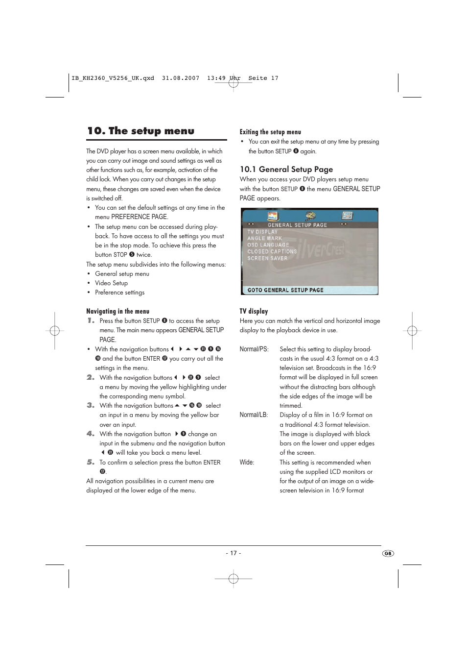 The setup menu | Kompernass KH 2360 User Manual | Page 19 / 42
