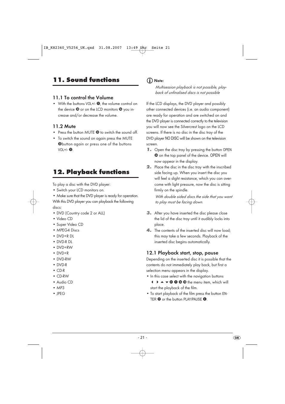 Sound functions, Playback functions | Kompernass KH 2360 User Manual | Page 23 / 42