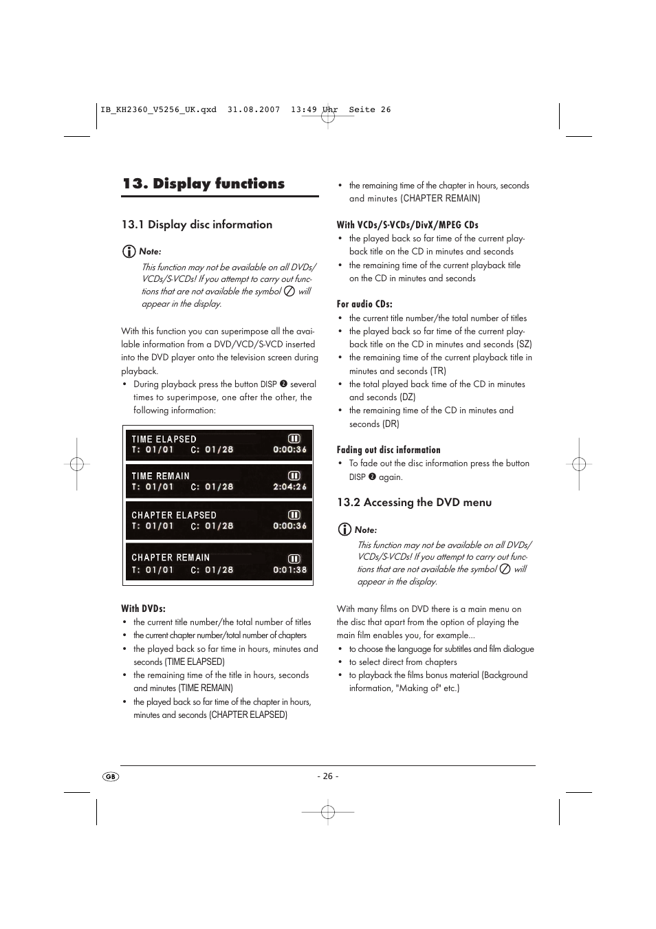 Display functions | Kompernass KH 2360 User Manual | Page 28 / 42