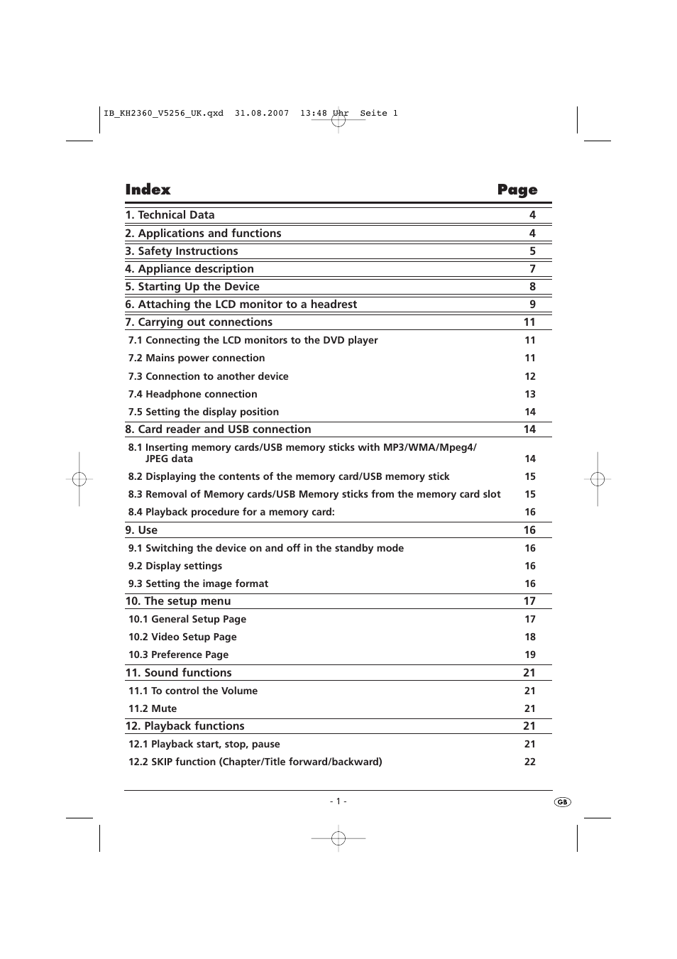 Index page | Kompernass KH 2360 User Manual | Page 3 / 42