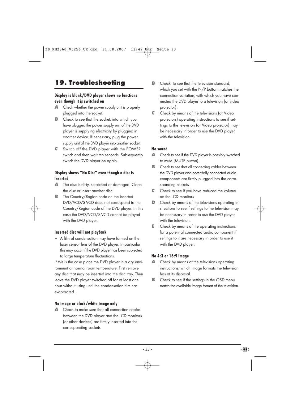 Troubleshooting | Kompernass KH 2360 User Manual | Page 35 / 42