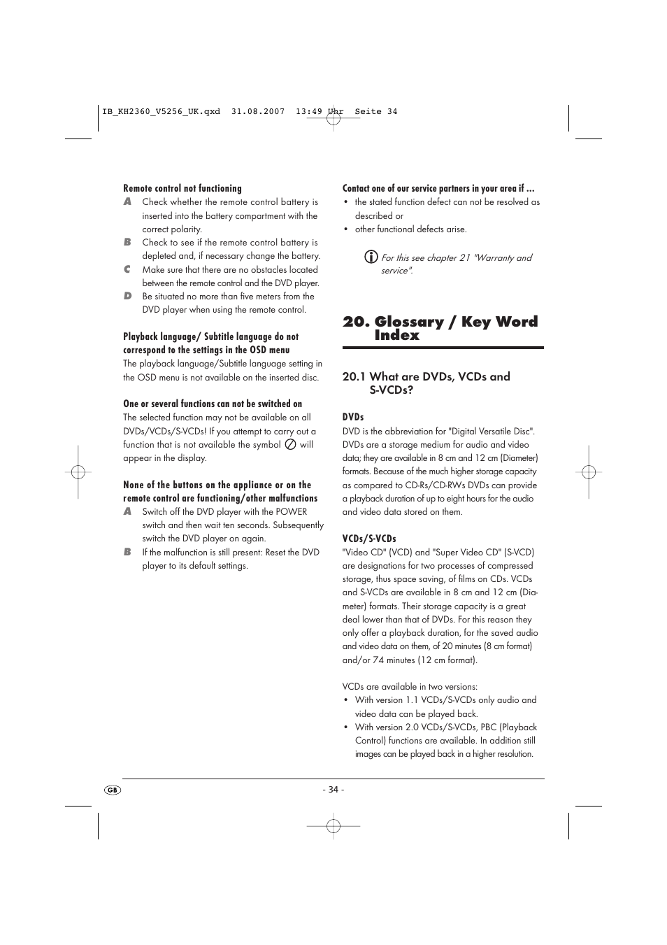 Glossary / key word index | Kompernass KH 2360 User Manual | Page 36 / 42