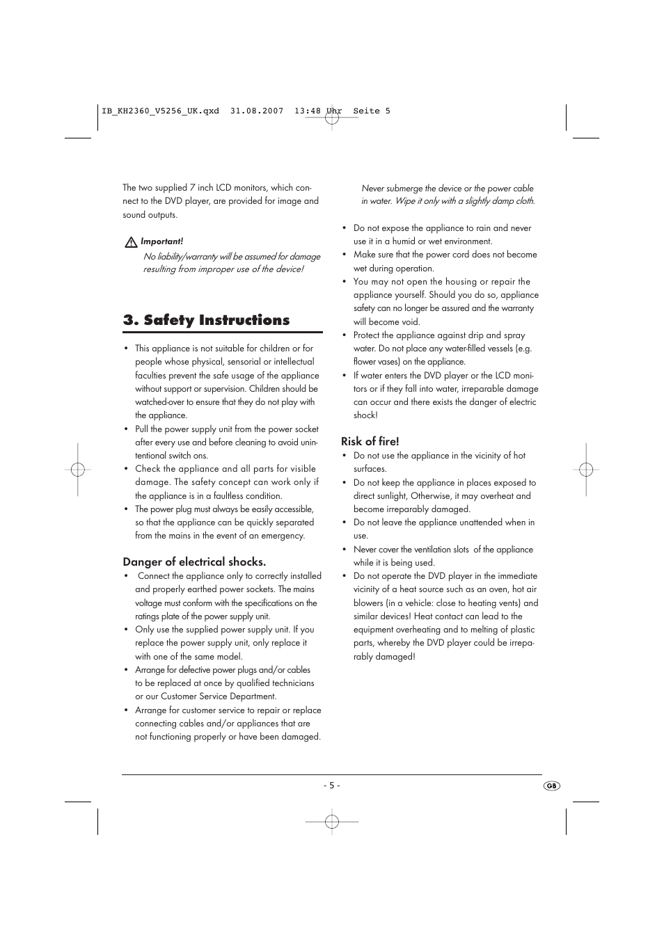Safety instructions | Kompernass KH 2360 User Manual | Page 7 / 42
