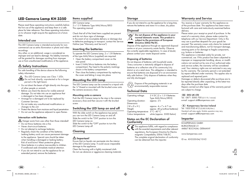 Kompernass KH 3350 User Manual | 1 page