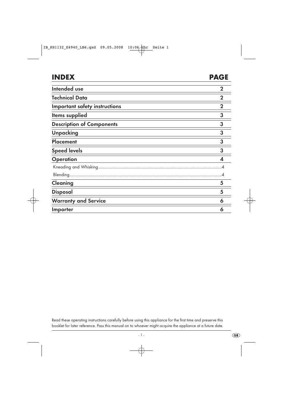 Index page | Kompernass KH1132 User Manual | Page 3 / 9