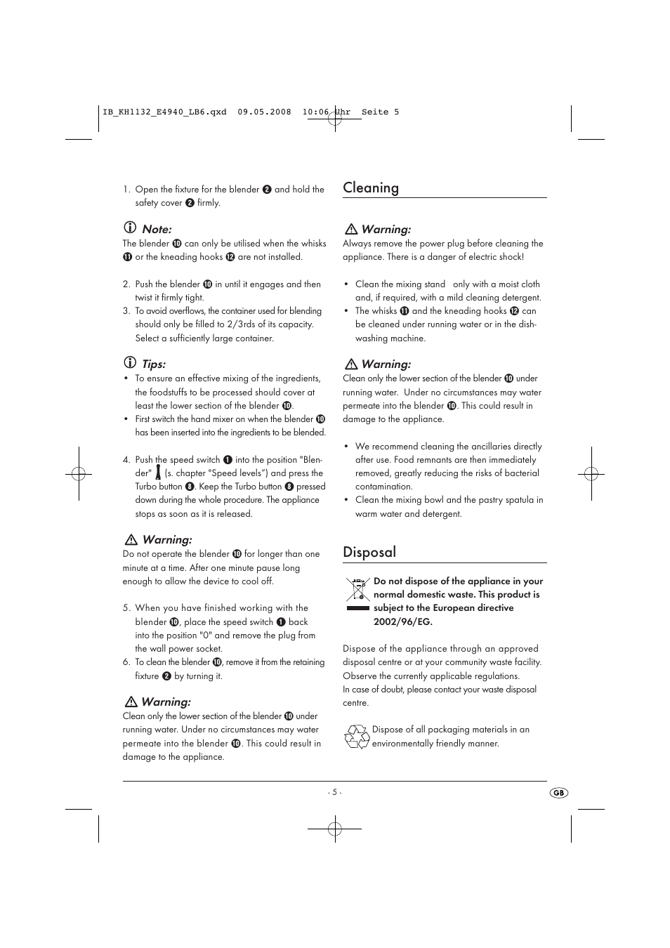 Cleaning, Disposal | Kompernass KH1132 User Manual | Page 7 / 9