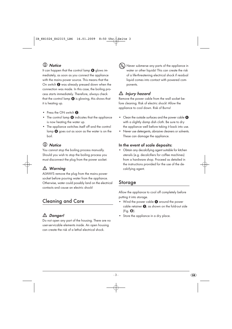 Cleaning and care, Storage | Kompernass TRAVELKETTLE KH 1026 User Manual | Page 5 / 6