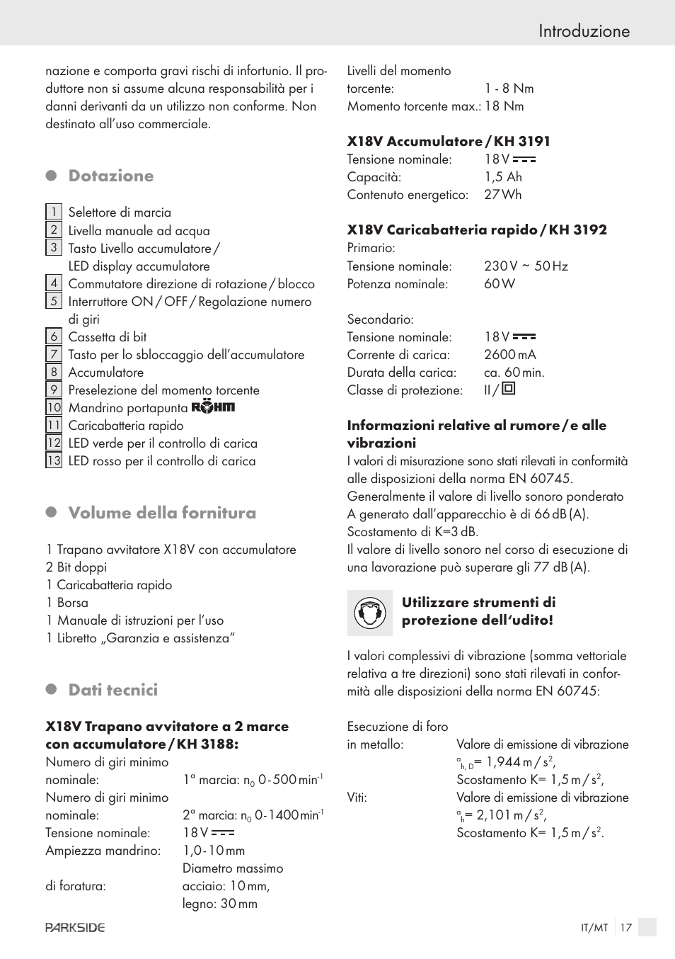 Introduzione, Dotazione, Volume della fornitura | Dati tecnici | Kompernass X18V User Manual | Page 15 / 42