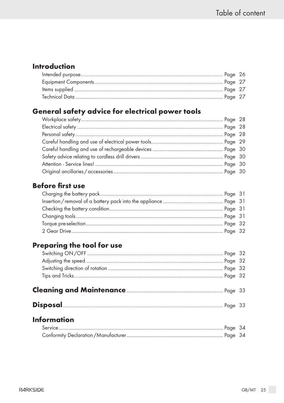 Table of content | Kompernass X18V User Manual | Page 23 / 42