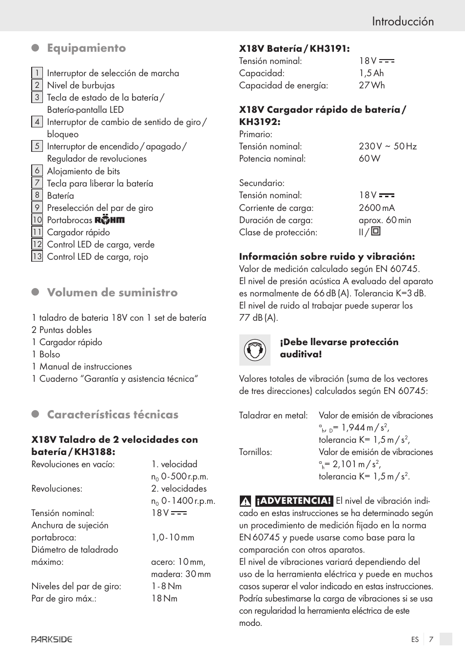 Introducción, Equipamiento, Volumen de suministro | Características técnicas | Kompernass X18V User Manual | Page 5 / 42