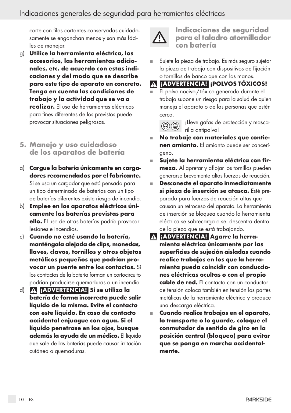 Manejo y uso cuidadoso de los aparatos de batería | Kompernass X18V User Manual | Page 8 / 42