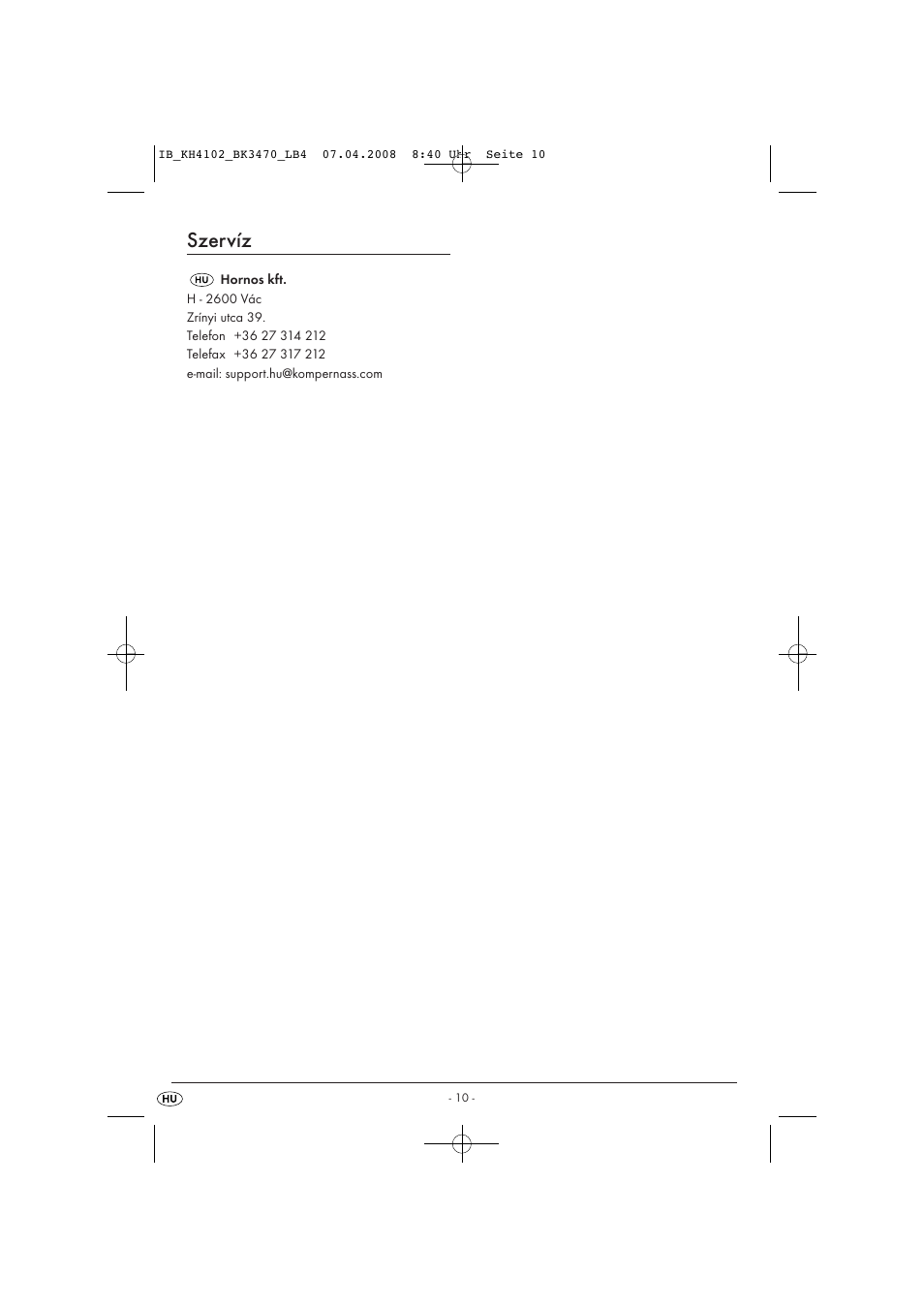 Szervíz | Kompernass KH4102-03/08-V1 User Manual | Page 12 / 27