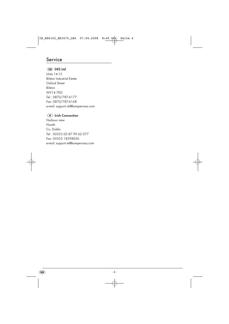 Service | Kompernass KH4102-03/08-V1 User Manual | Page 6 / 27