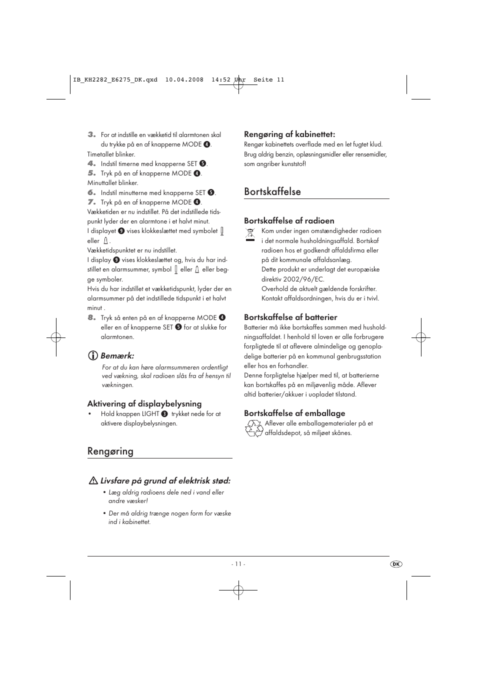 Rengøring, Bortskaffelse | Kompernass KH 2282 User Manual | Page 13 / 14