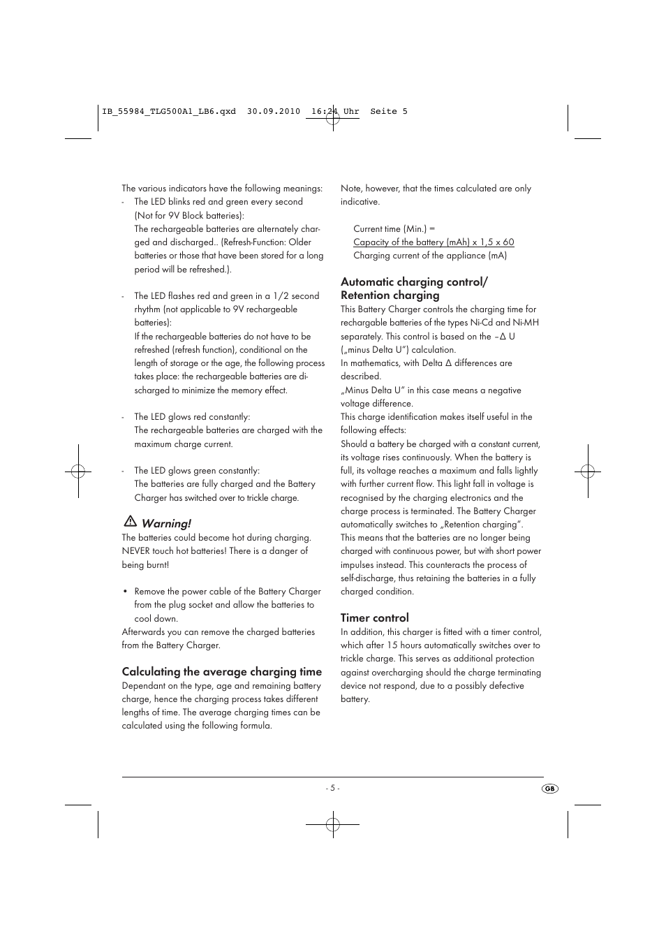 Warning | Kompernass TRONIC TLG 500 A1 User Manual | Page 7 / 10