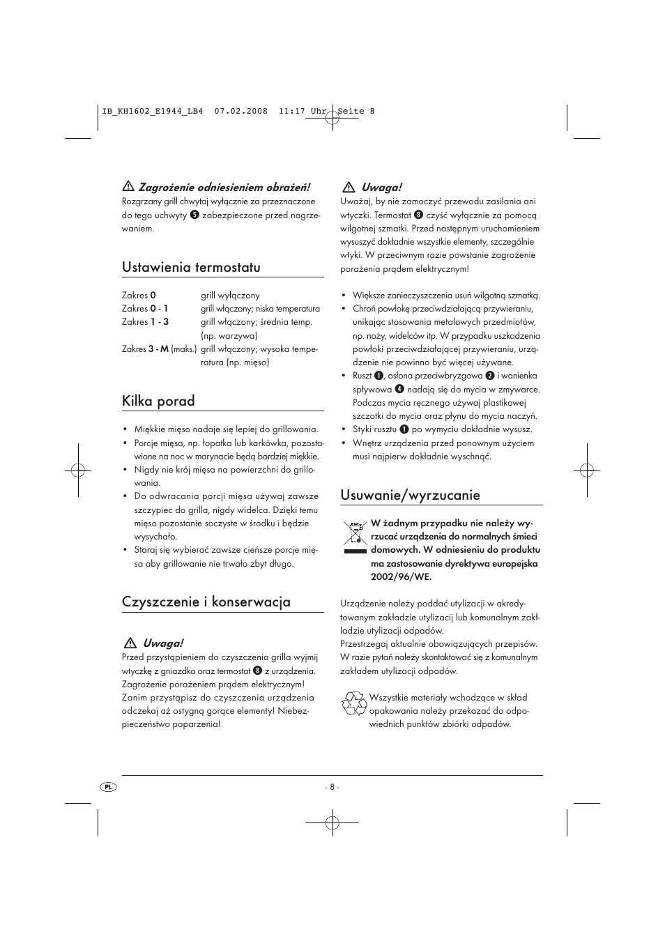 Ustawienia termostatu, Kilka porad, Czyszczenie i konserwacja | Usuwanie/wyrzucanie | Kompernass KH 1602 User Manual | Page 10 / 35
