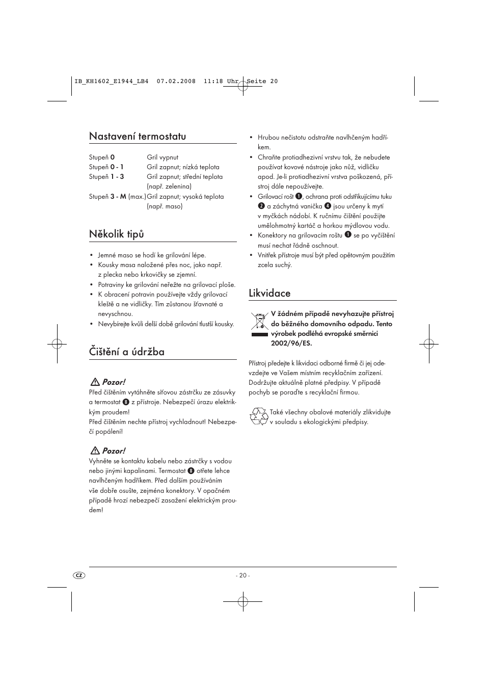 Nastavení termostatu, Několik tipů, Čištění a údržba | Likvidace | Kompernass KH 1602 User Manual | Page 22 / 35