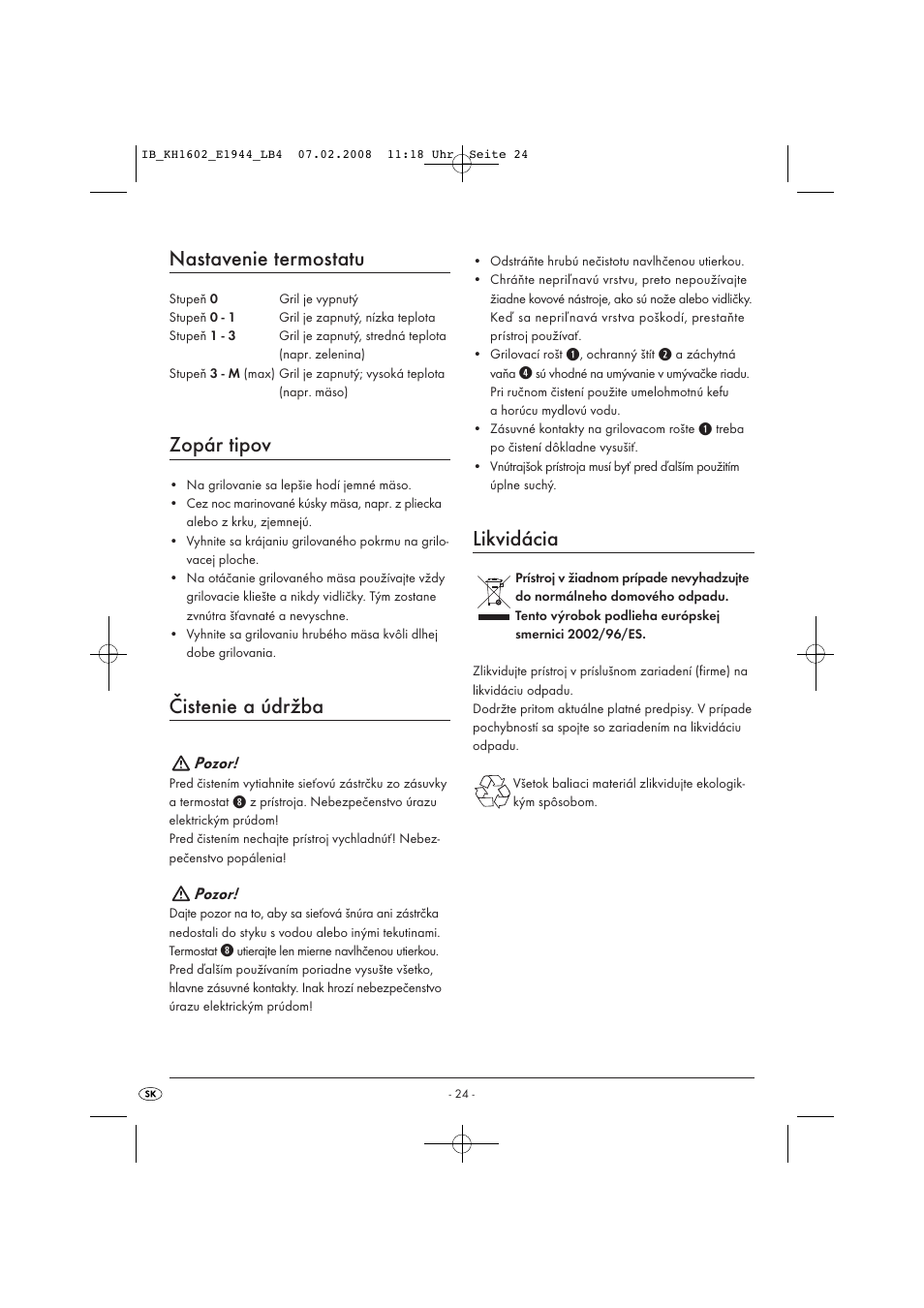 Nastavenie termostatu, Zopár tipov, Čistenie a údržba | Likvidácia | Kompernass KH 1602 User Manual | Page 26 / 35