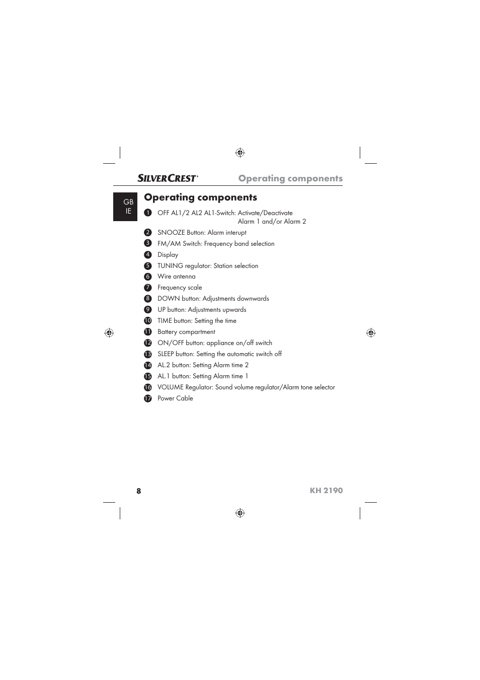 Operating components | Kompernass KH 2190 User Manual | Page 10 / 24