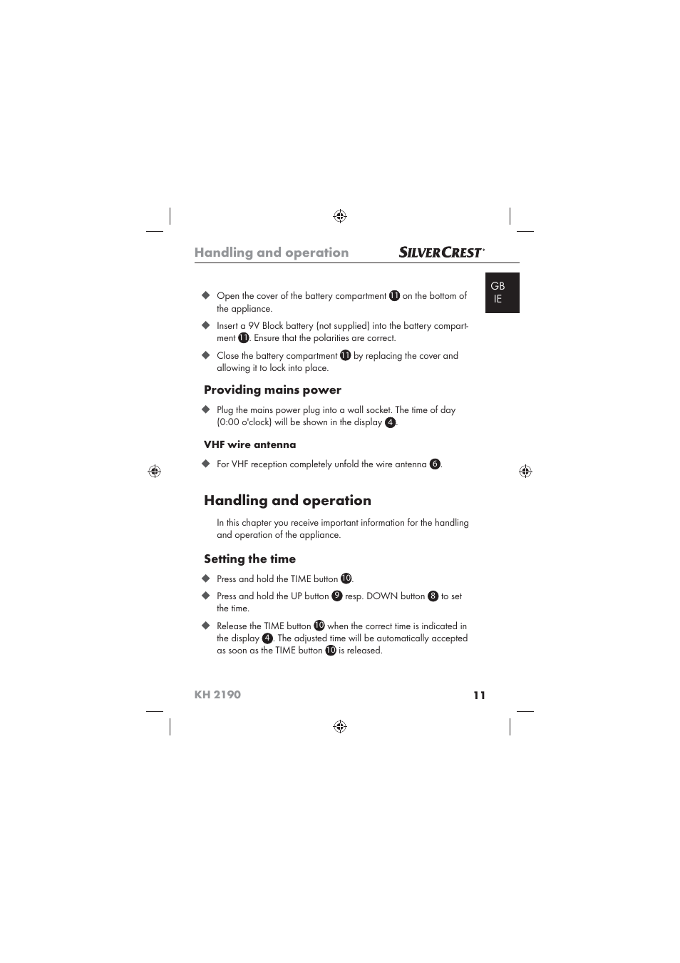 Handling and operation | Kompernass KH 2190 User Manual | Page 13 / 24