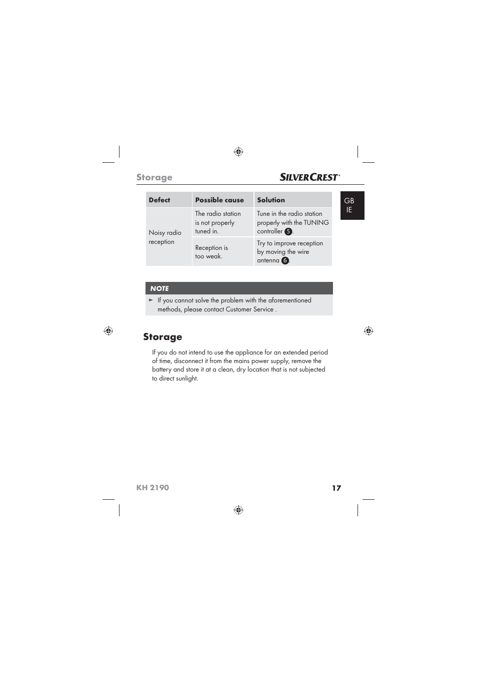 Storage | Kompernass KH 2190 User Manual | Page 19 / 24