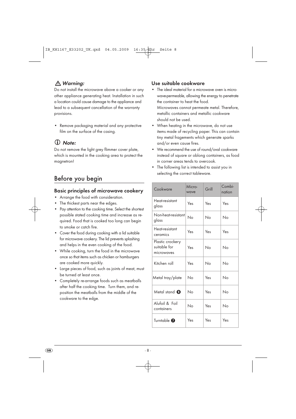 Before you begin, Warning | Kompernass KH 1167 User Manual | Page 10 / 65