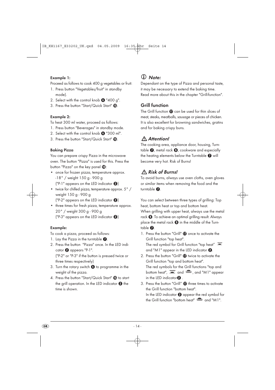 Attention, Risk of burns | Kompernass KH 1167 User Manual | Page 16 / 65