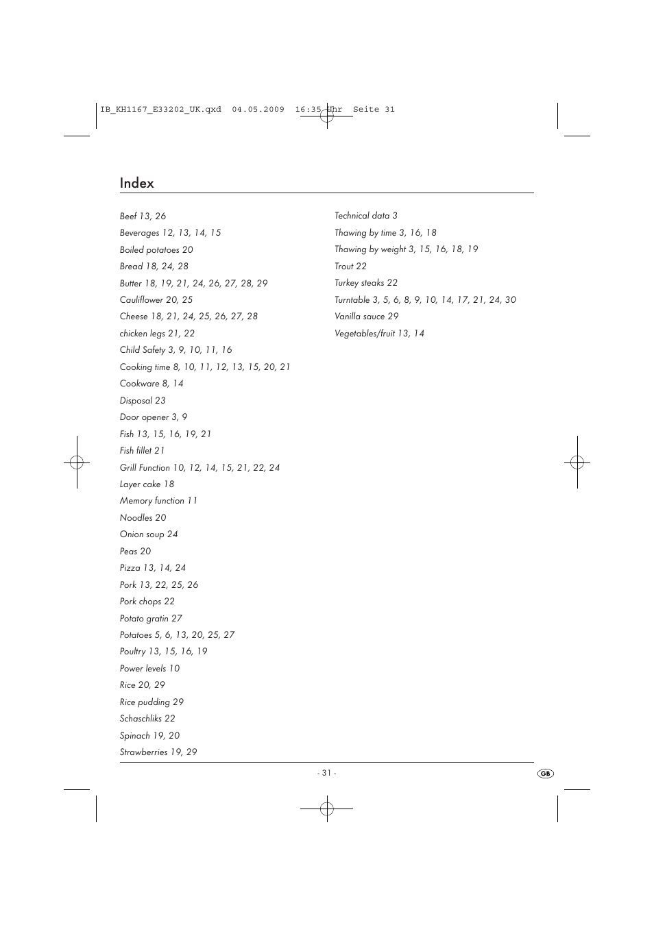 Index | Kompernass KH 1167 User Manual | Page 33 / 65