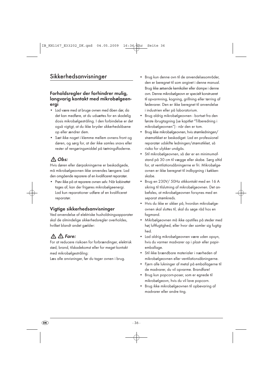 Sikkerhedsanvisninger, Fare | Kompernass KH 1167 User Manual | Page 38 / 65