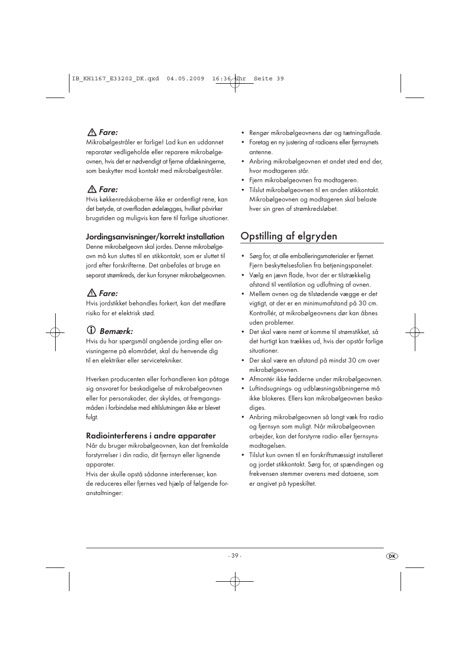 Opstilling af elgryden | Kompernass KH 1167 User Manual | Page 41 / 65