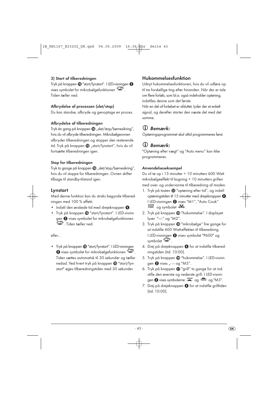 Bemærk | Kompernass KH 1167 User Manual | Page 45 / 65
