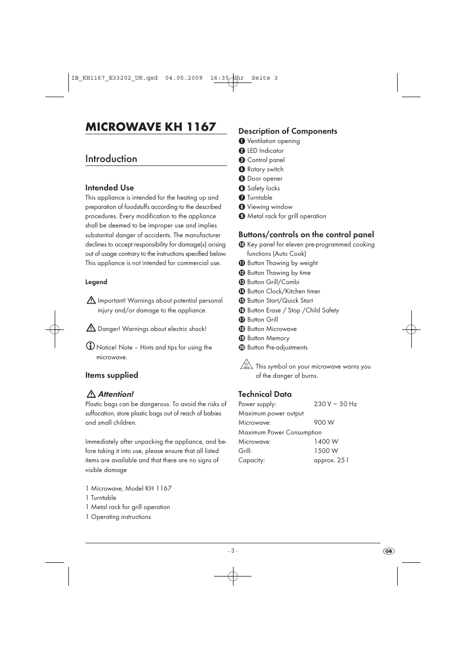 Microwave kh 1167, Introduction | Kompernass KH 1167 User Manual | Page 5 / 65